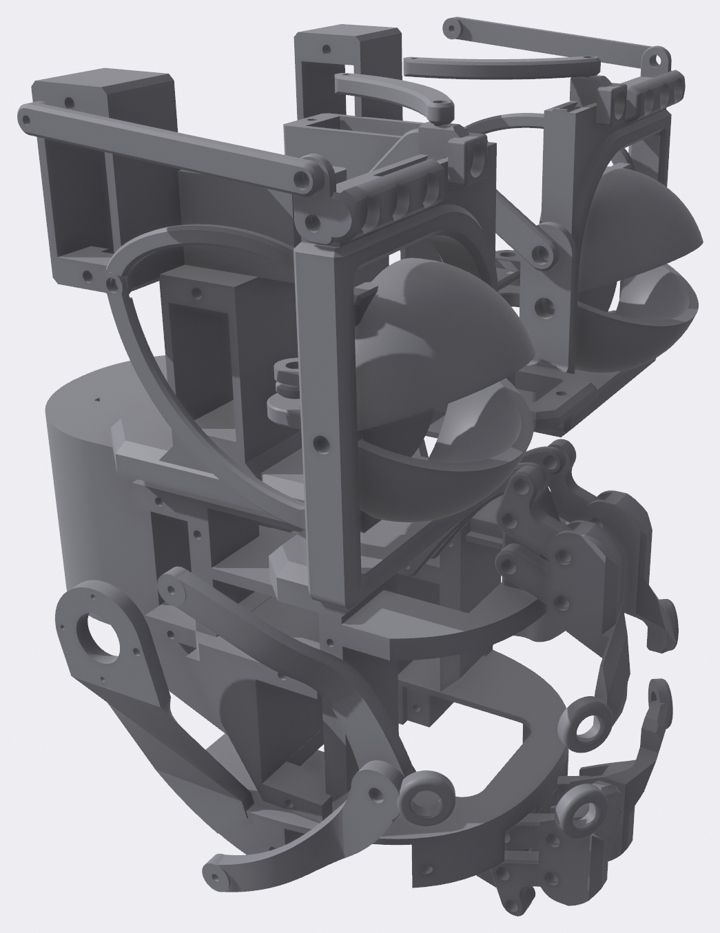 CAD assembly render of the animatronic skull linkages